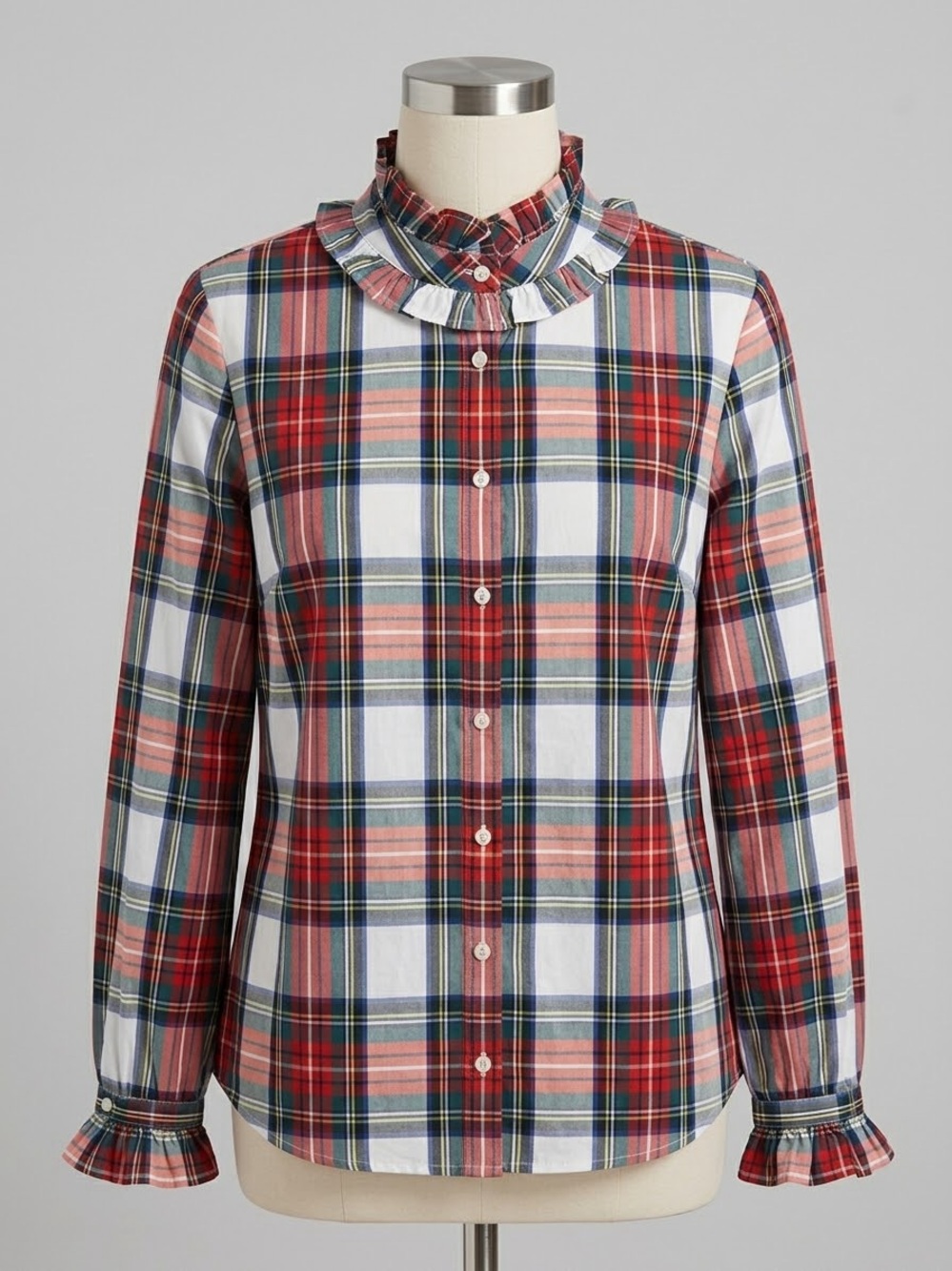J.Crew Ruffleneck Classic Fit Boy Shirt Plaid Tartan Ruffle Collar M NWT